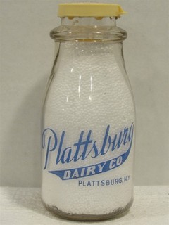 TRPHP Milk Bottle Plattsburg Dairy Co Plattsburg NY CLINTON COUNTY '55 Blue Pyro