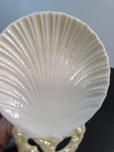 Belleek Clam Shell Small Trinket Dish Ivory Luster Porcelain Vintage - Picture 3 of 4