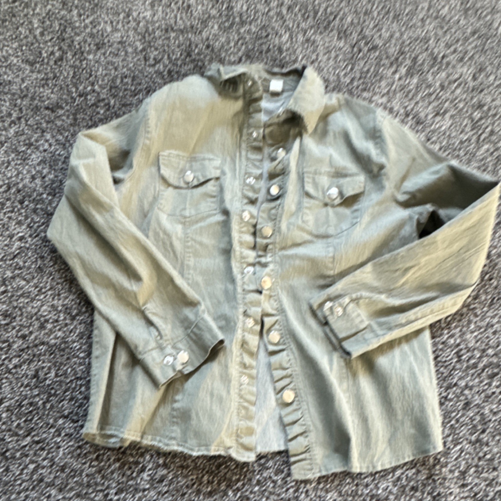 Jeans Button-Up Shirt Green Point Collar Long Sleeve Men's Size L