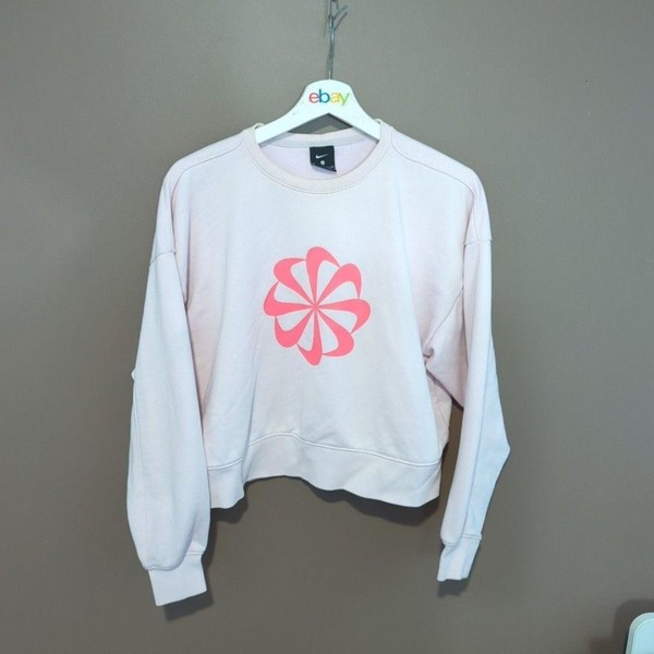 Nike Sweatshirt Womens S Pink Cropped Crewneck Fleece Pullover Graphic Logo