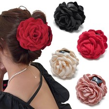 4pcs Handmade Fabric Rose Flower Hair Claw Clip for Women Girls, 3.94" Large Boh