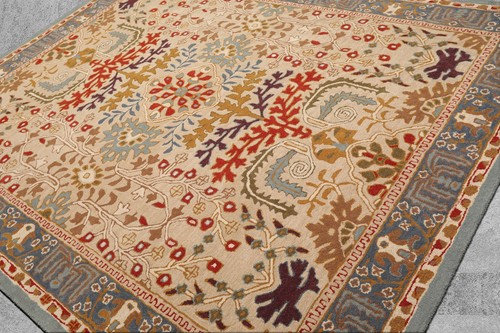 2'6''x12' Hand Tufted Wool Transitional Arts & Crafts Area Runner Beige,Blue - Picture 9 of 10