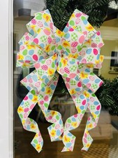 Handmade Large Summer Easter Egg Pattern Basket Bow or Bow for Wreath