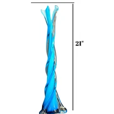 Vintage Art Glass Swung Vase Tall 21" Handblown Blue Empoli Style