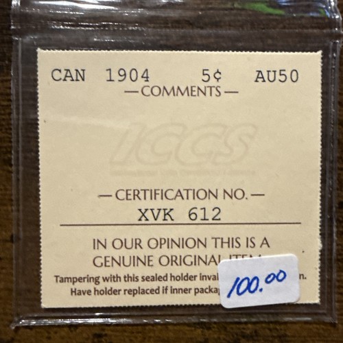 1904 Canada Five Cent 5C - ICCS AU 50 - XVK 612 C1 - Bild 3 von 4