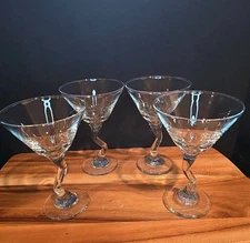 Vintage Handblown Libbey Martini Glasses Set Of 4 Zig Zag Stems EUC
