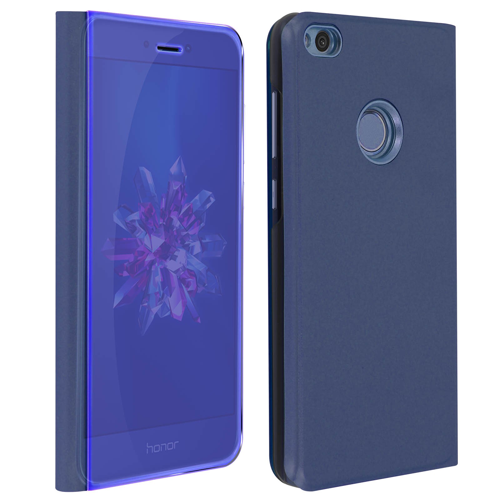 Housse Honor 8 Lite rabat miroir translucide étui antichoc Avizar