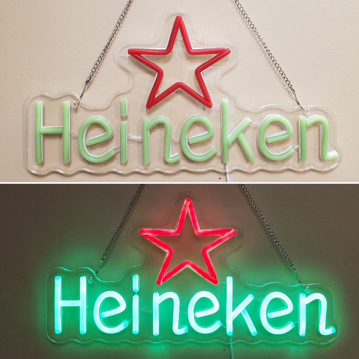 Heineken neon LED wall sign 15x8 inches 🍺 light up bar beer sign