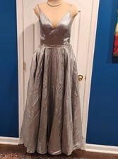 NWT Silver Formal Dress with Sparkle Formal Prom Ball Gown Size 12 Lace Up Back