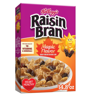 Kellogg's 14.8 oz. Raisin Bran MAPLE FLAVOR Cereal Limited Edition * BB 9/2025 *