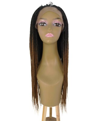 Straight 27.5 in 4X4 Hand Tied Lace Braid Wig, Black to Copper Blonde Ombre