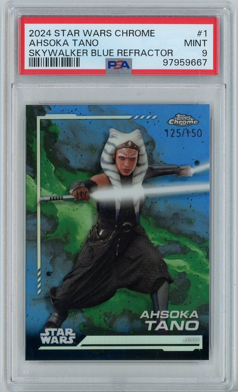 2024 Topps Chrome Star Wars 1 Ahsoka Tano Skywalker Blue 125/150 PSA 9 POP 4
