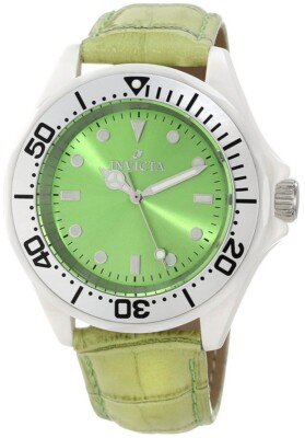 Invicta 11296 Women's Ceramic Case Green Dial Green Leather Strap Quartz Watch