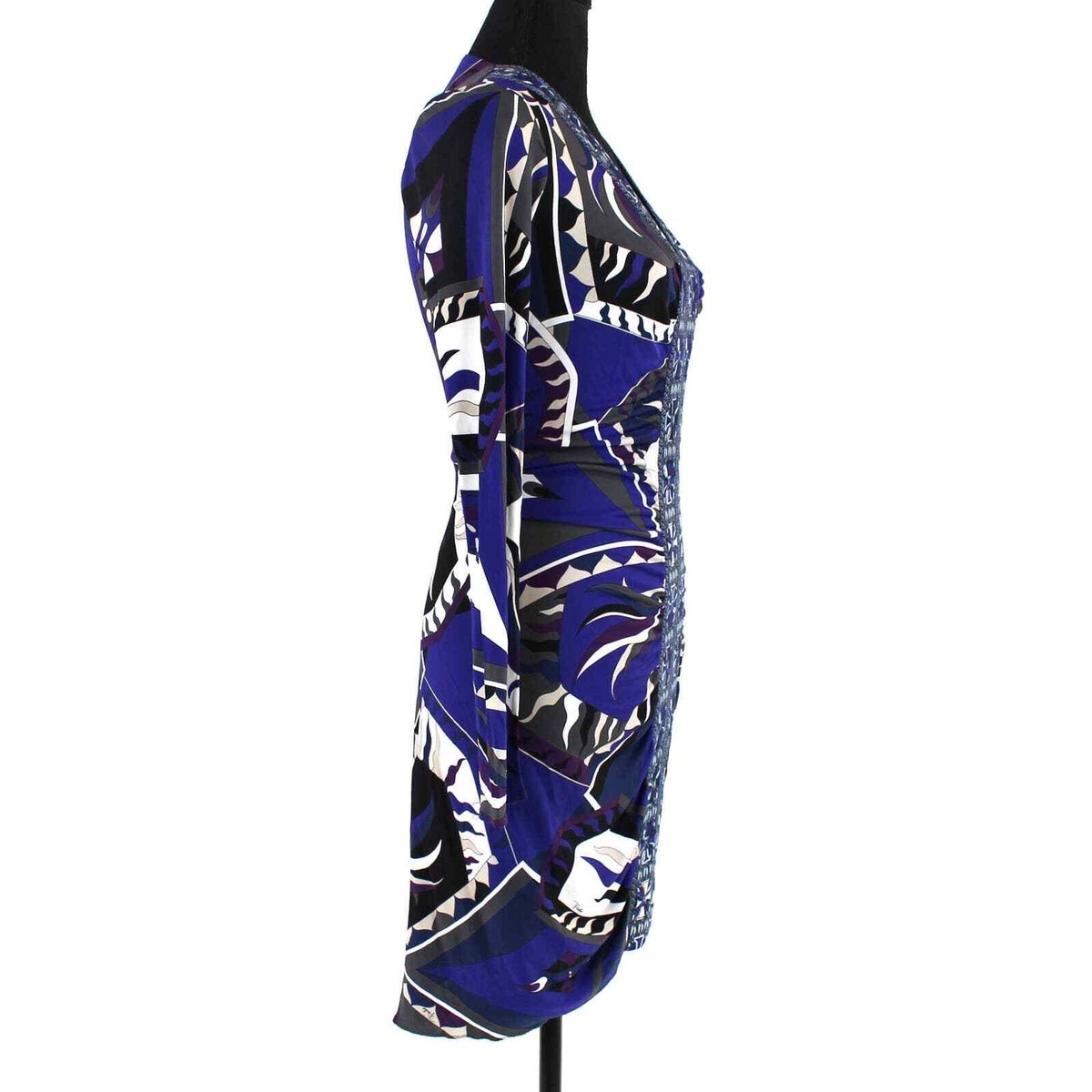 Tunique Emilio Pucci Vintage - Motif Intégral Bleu Et Blanc - Manches Longues - Occasion TB