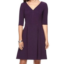 Chaps Women’s Purple Fit & Flare Textured 3/4 Sleeve V-Neck Party Dress Sz 6 NWT