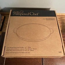 Pampered Chef 15 Inch White Large Round Stone 1379 Pizza Stone 2 Wing Handles