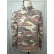 Grayson Threads Teddy Fuzzy Pink Camo 1/4 Zip Sweatshirt Size Small