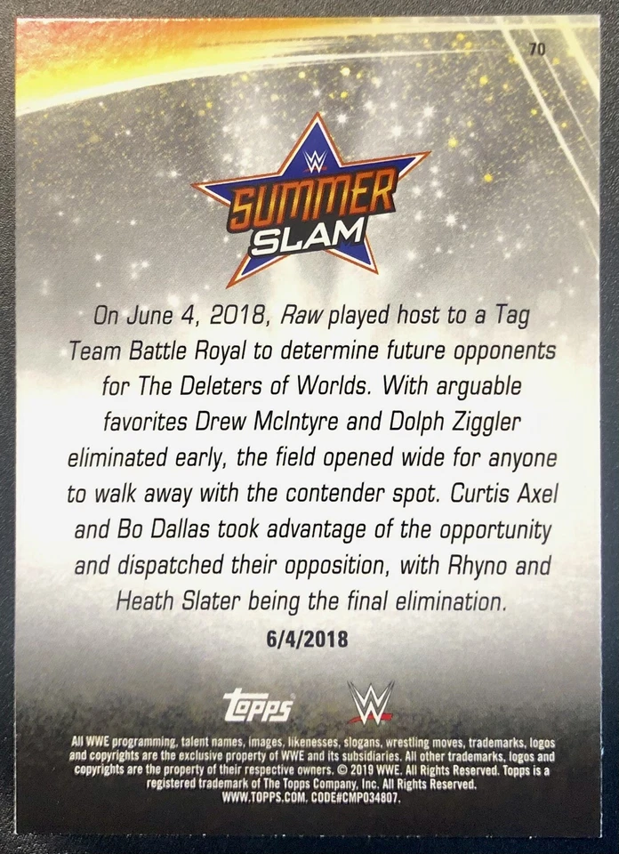 2019 Topps WWE Summerslam - #70 Michael Mcgillicutty, Bo Dallas (RC) B-Team - Image 2 of 2