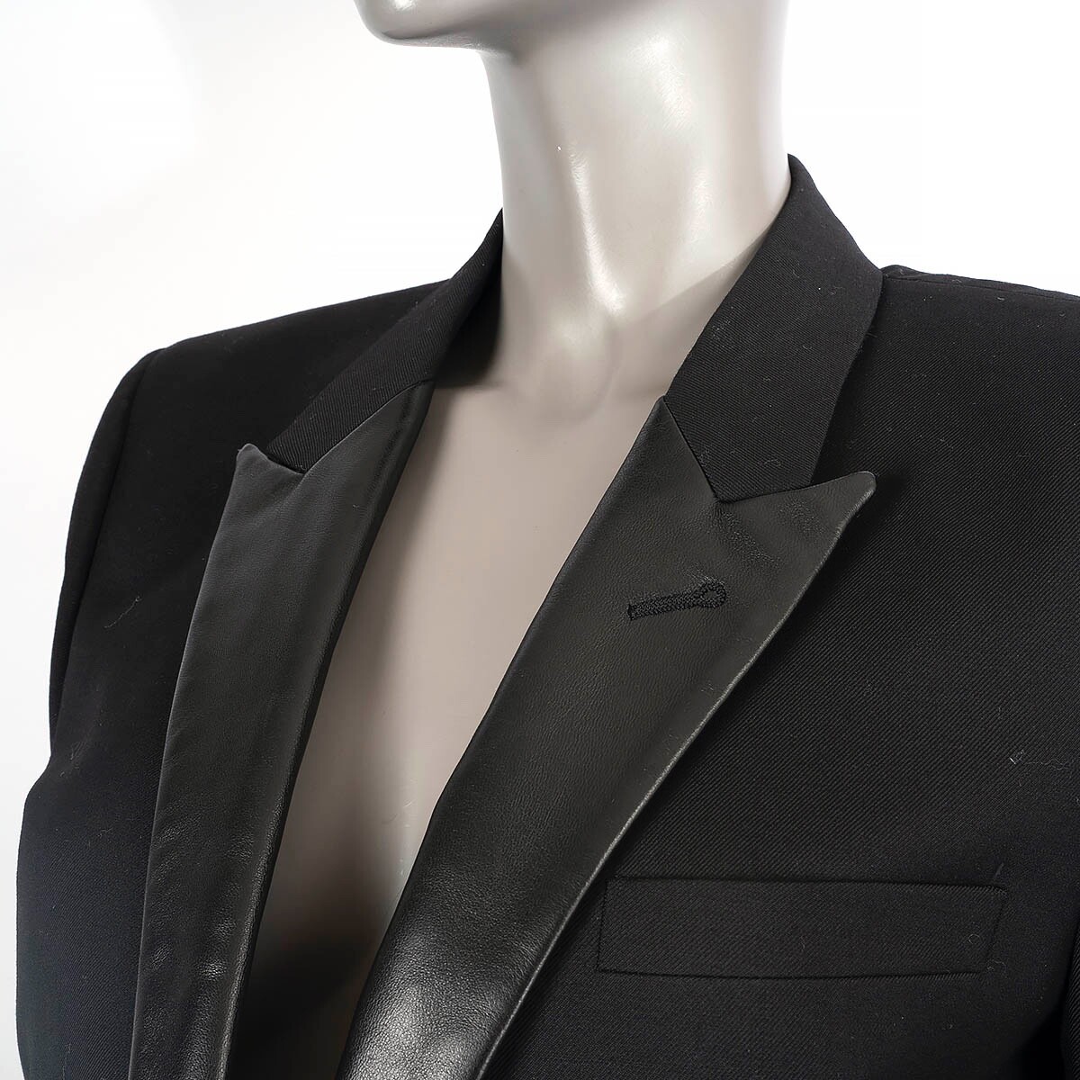 【送料&関税込】Saint Laurent Veste Classique Col Blazer 68787 auth SAINT LAURENT black wool 2014 LEATHER LAPEL