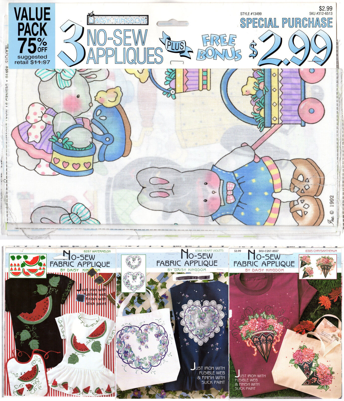 CHOICE: NEW Daisy Kingdom No-Sew Fabric Appliques Various Themes Add Fusible Web