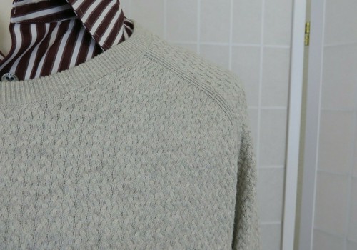 Linea Mens Jumper Size XL Cream Basket Weave Cotton Knit Long Sleeves Crew Neck - Picture 4 of 10