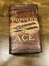 Rare 1920s Ace Popper's 10-cent Cigar Tin Advertising Airplane Graphic