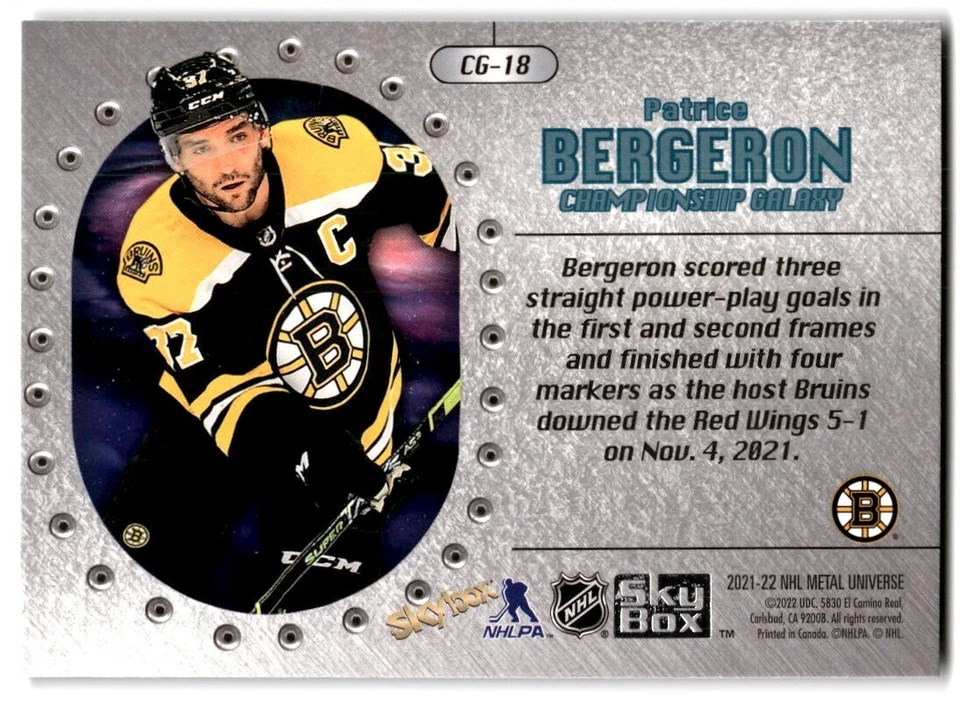 2021-22 Skybox Metal Universe Championship Galaxy Patrice Bergeron #CG-18 Boston - Image 2 of 2