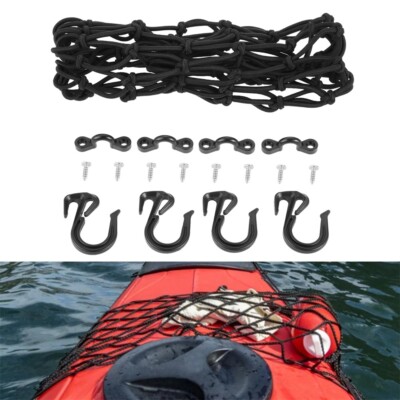 Cargo Net Snap Hooks Pad Eyes Black For Storage Items on kayak Surfboards Deck