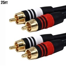25FT Premium 2 RCA Male to Male Stereo Audio Cable Cord Gold HDTV DVD Amplifier