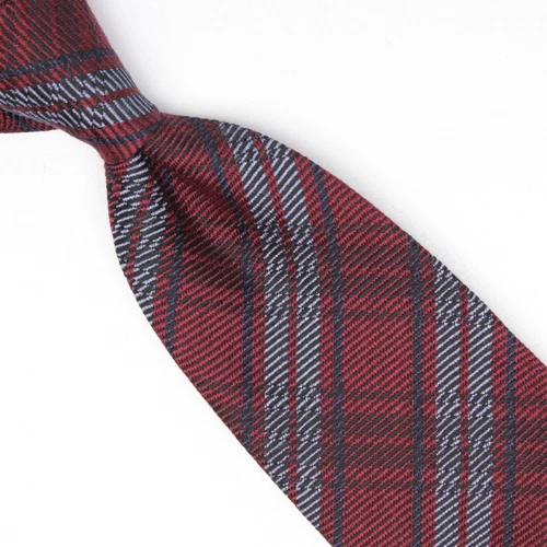 Josiah France Mens Wool Silk Necktie Burgundy Lt Blue Navy Plaid Weave Tie Italy
