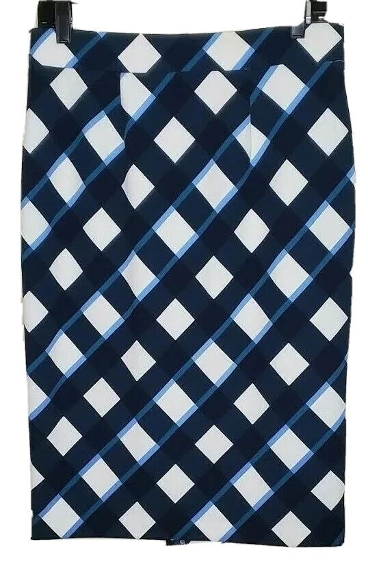 Falda Ann Taylor 6 envolturas rectas geométricas elegantes para mujer elástica negra azul blanca Foto 3 de 4