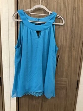 NWT AB Studio Womens Aqua Blue Sleeveless Blouse Size L