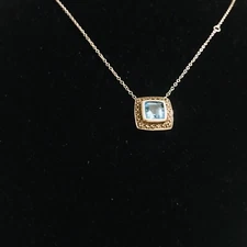 BLUE TOPAZ 25 STERLING SILVER SLIDE PENDANT AND DAINTY STERLING SILVER CHAIN 17"