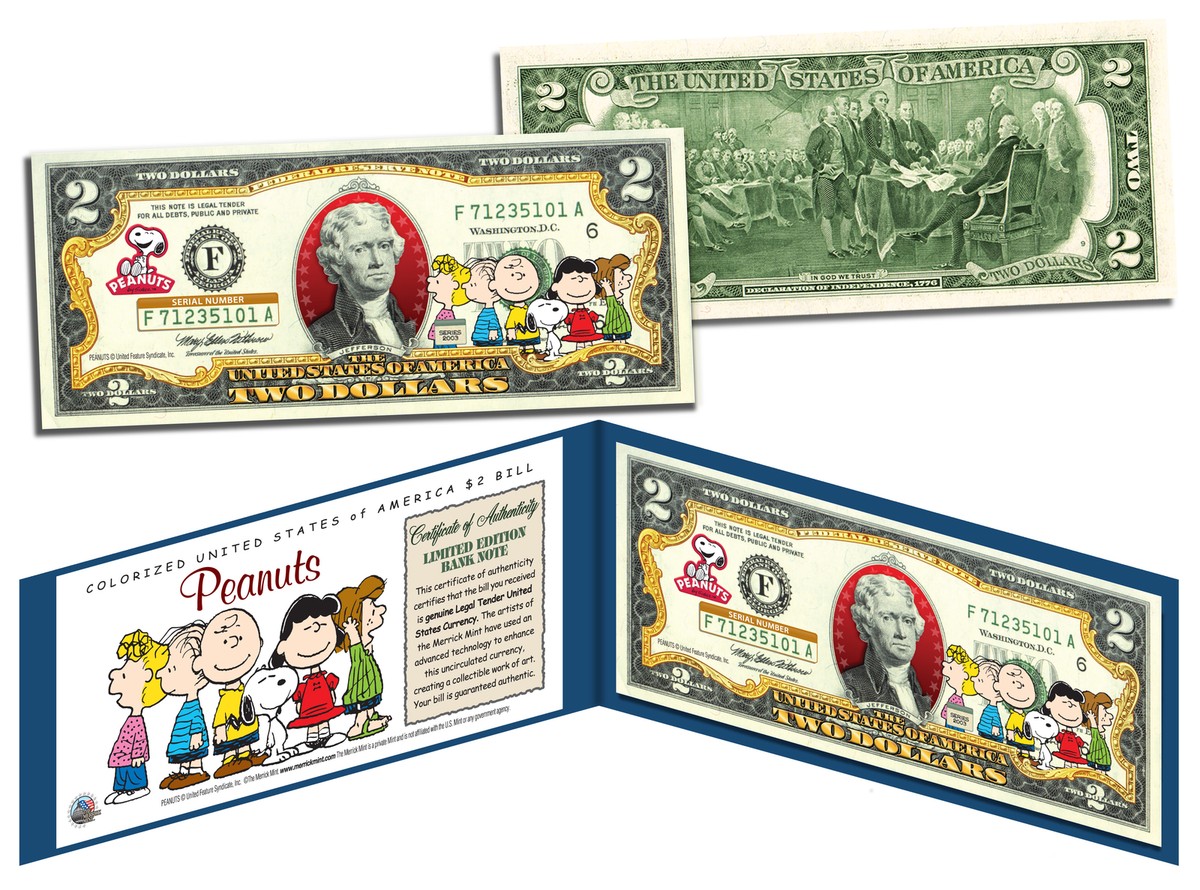 Peanuts Book Licensed Peanuts Charlie Brown Snoopy $2 Bill