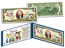 PEANUTS * Charlie Brown & Gang * Legal Tender U.S. $2 Bill * LICENSED * Snoopy