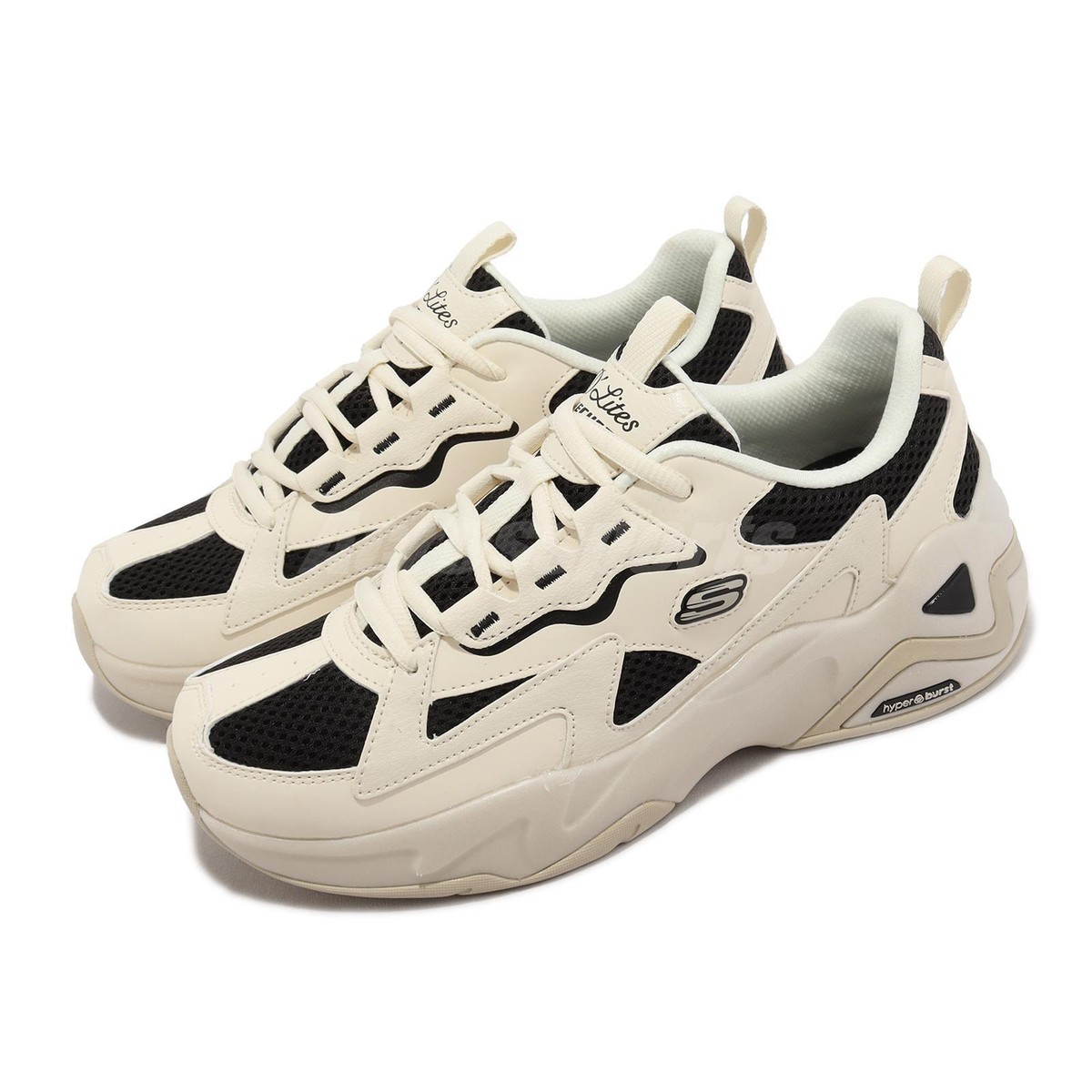 Skechers D Lites Hyper Burst Natural Black Women Casual Shoes 896178-NTBK