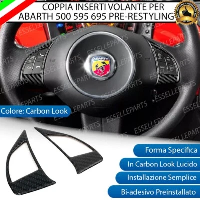ESL COPPIA INSERTI COMANDI AL VOLANTE CARBON LOOK PER ABARTH 500 595 PRE-RESTYLING
