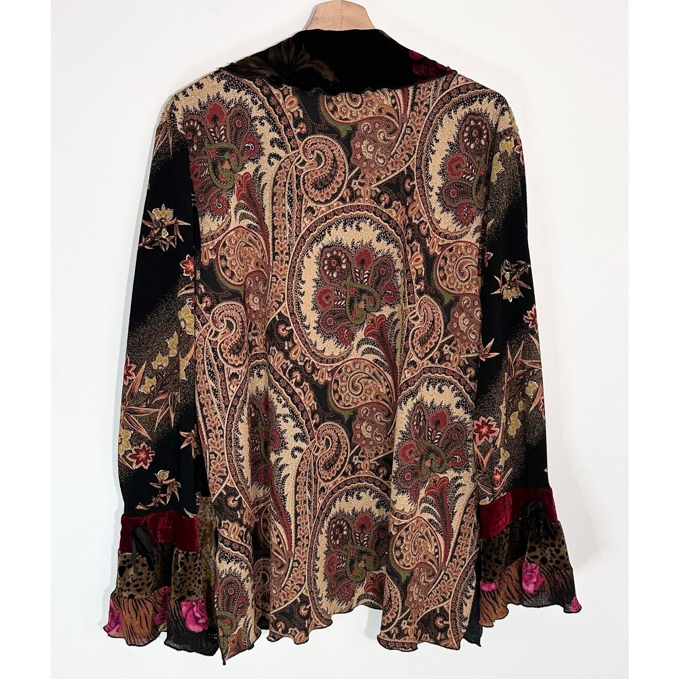 Lee Andersen Patchwork Velvet Cardigan Jacket Flo… - image 2