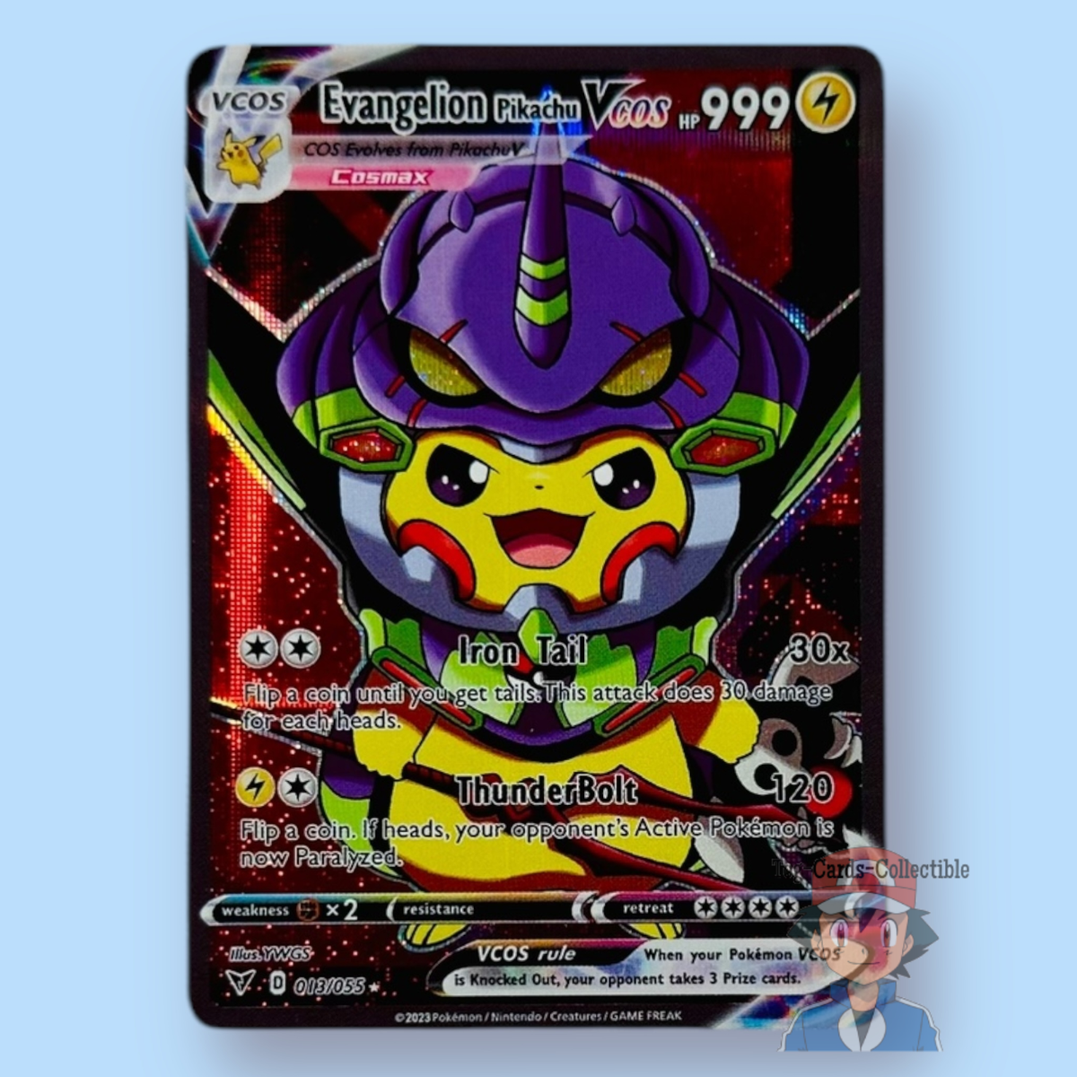 Pikachu Neon Gen Evangelion EVA Cosplay Cute Doujin ACG HOLO Card