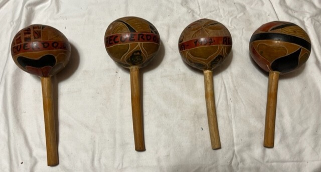 Vintage Circa 1957 Cartagena Colombia Hand Made - Hand painted Maracas set of 4