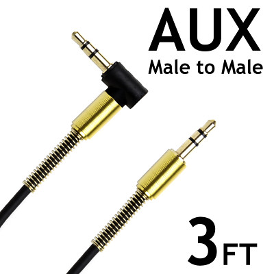 HEADPHONE IPHONE ANDROID AUX 3.5MM 3FT STEREO TRS RIGHT ANGLE CAR AUDIO CABLE