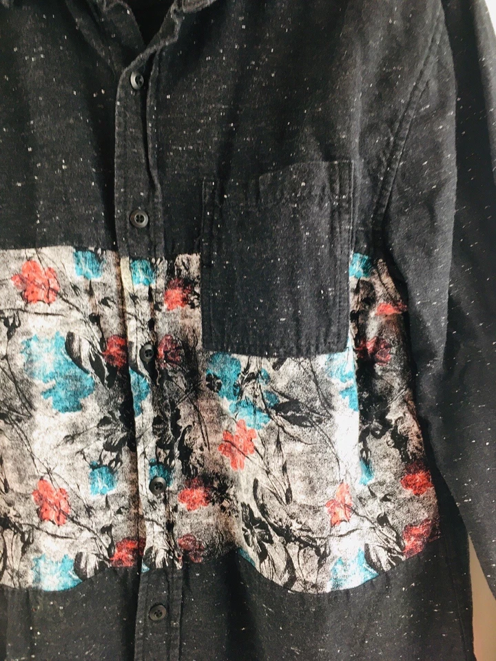 Camisa On the Byas Para Hombre Talla Grande Negra Manga Larga Estampado Floral Con Botones Foto 4 de 4