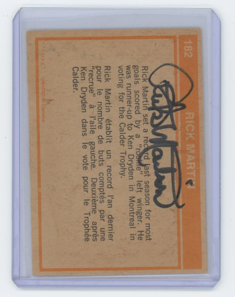 1972-73 O-Pee-Chee Rick Martin Auto #182 - Image 2 of 2