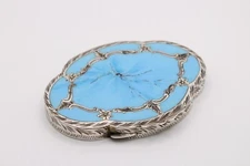 Vintage 1950's Italian 800 Silver Floral Etched Enameled Makeup Compact