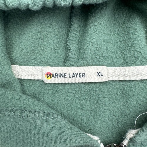 MARINE LAYER Hoodie Men XL Green Fleece Knit Full Zip Hooded BTS Logo - Picture 5 of 9