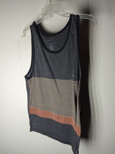 Quicksilver Mens Large Tank Top Sleeveless T Shirt Gray Striped Surf Skate Beach - Picture 1 of 3