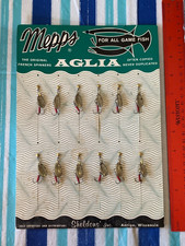 Vintage 12 Mepps Aglia French Spinning Lures On Easel Back Display NOS