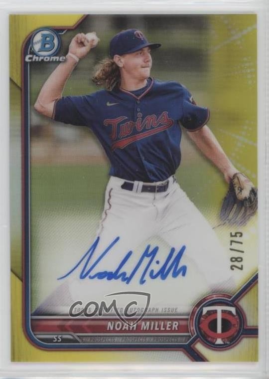 2022 Bowman Chrome Prospect Auto Yellow Refractor /75 Noah Miller #CPA-NM Auto