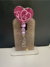 Pink Glitter RN Heart Badge Reel with Lilac B...