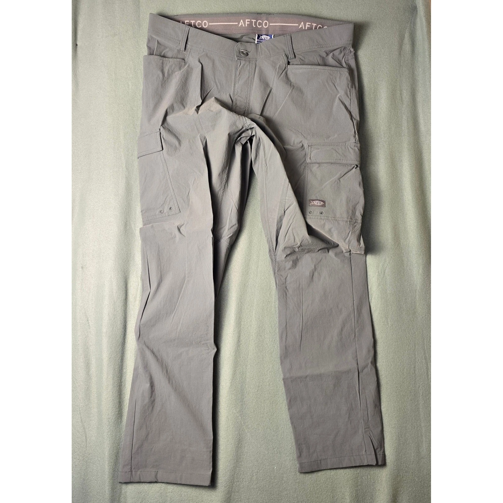 AFTCO Mens Gray Fishing Cargo Pants Size 40 Nylon Spandex Outdoor Hiking Pockets